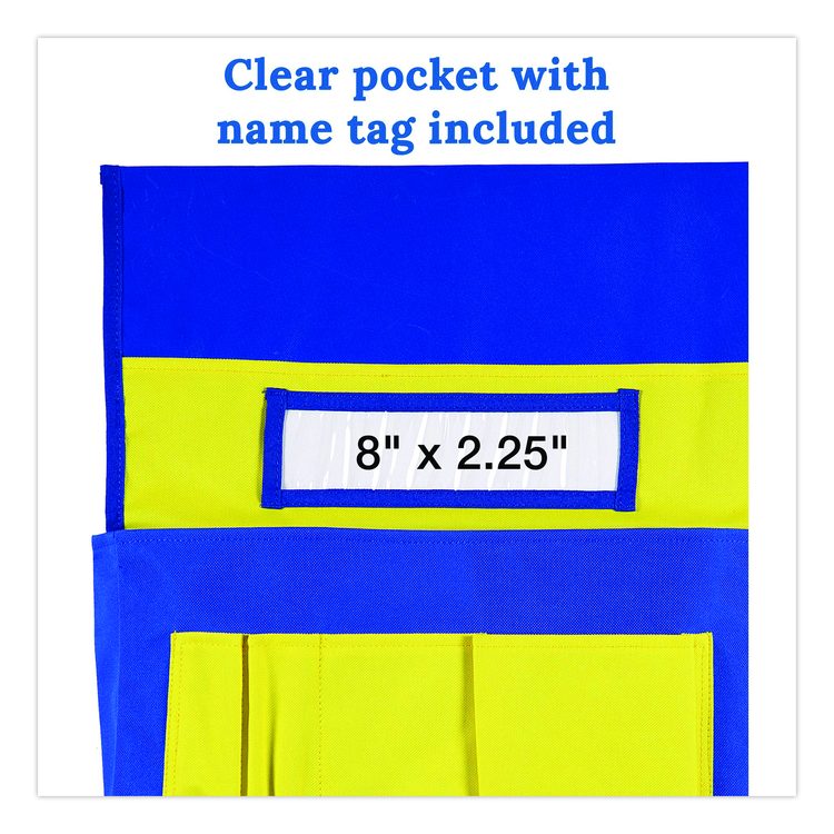 Chairback Buddy for Student Chairs with a Back Width Up to 15", Medium, 15 x 1.5 x 19, Fabric, Blue/Yellow