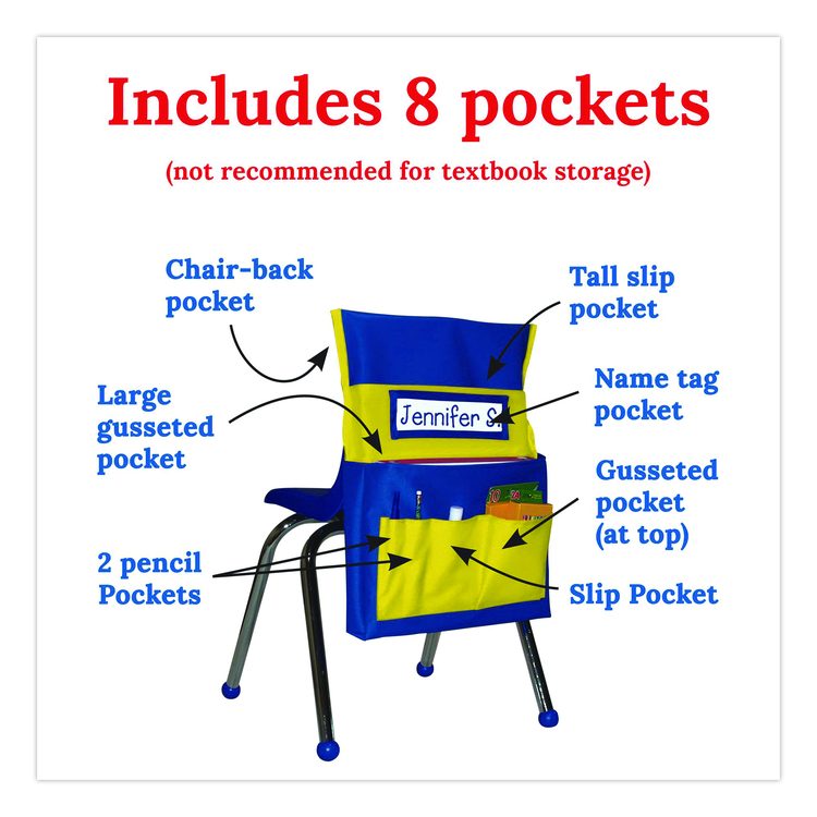 Chairback Buddy for Student Chairs with a Back Width Up to 15", Medium, 15 x 1.5 x 19, Fabric, Blue/Yellow