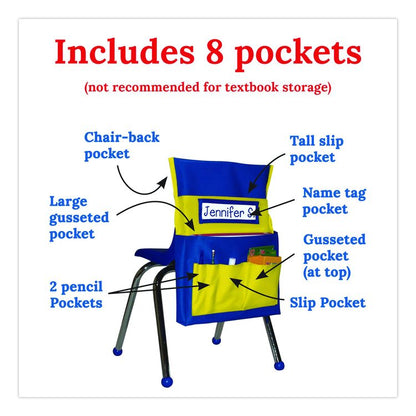 Chairback Buddy for Student Chairs with a Back Width Up to 15", Medium, 15 x 1.5 x 19, Fabric, Blue/Yellow