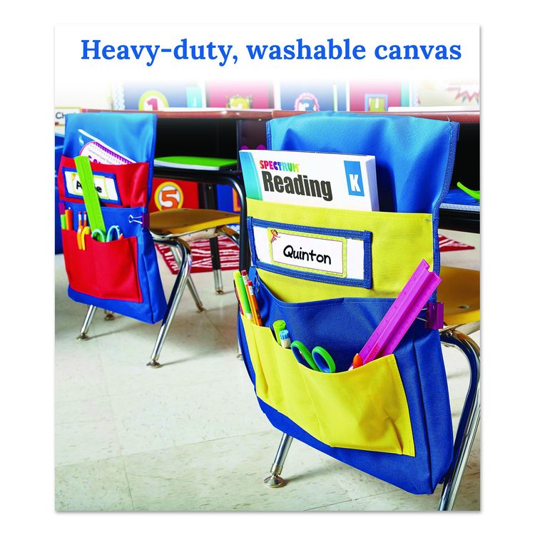 Chairback Buddy for Student Chairs with a Back Width Up to 15", Medium, 15 x 1.5 x 19, Fabric, Blue/Yellow