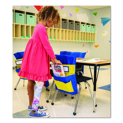 Chairback Buddy for Student Chairs with a Back Width Up to 15", Medium, 15 x 1.5 x 19, Fabric, Blue/Yellow