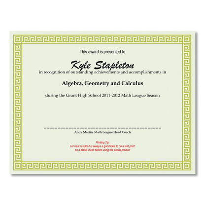 Foil Border Certificates, 8.5 x 11, Ivory/Gold with Channel Gold Border, 12/Pack