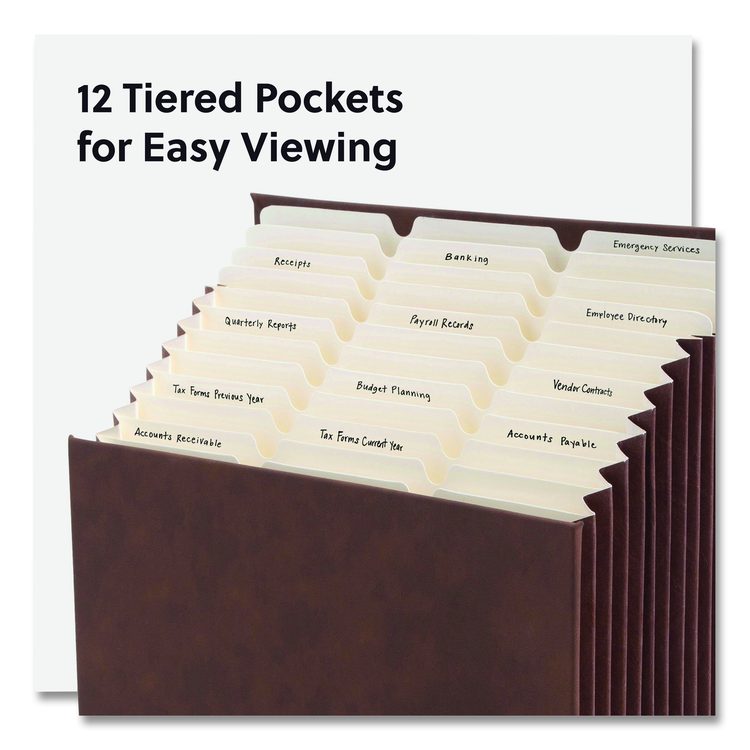 Stadium File, 10.5" Expansion, 12 Sections, 1/3-Cut Tabs, Letter Size, Saddle