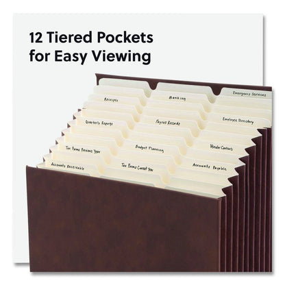 Stadium File, 10.5" Expansion, 12 Sections, 1/3-Cut Tabs, Letter Size, Saddle