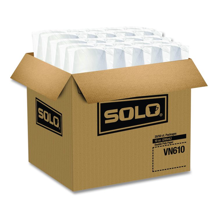 Double Poly Paper Food Containers, 10 oz, 3.8 dia x 2.7" h, White, Paper,1,000/Carton