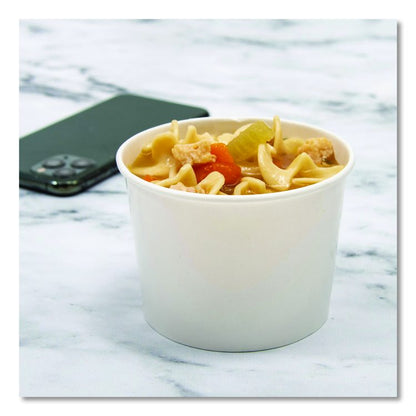 Double Poly Paper Food Containers, 10 oz, 3.8 dia x 2.7" h, White, Paper,1,000/Carton