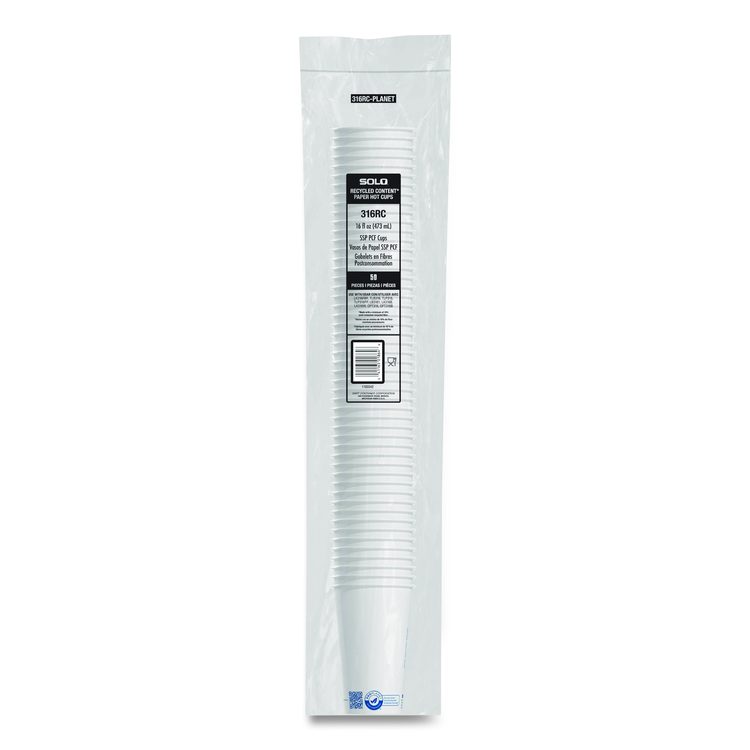 Recycled Content PCF Paper Hot Cups, ProPlanet Seal, 16 oz, White/Blue, 1,000/Carton