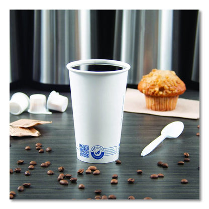 Recycled Content PCF Paper Hot Cups, ProPlanet Seal, 16 oz, White/Blue, 1,000/Carton