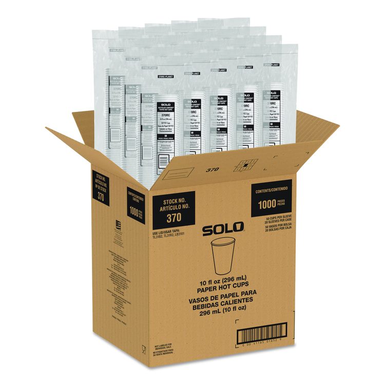 Recycled Content PCF Paper Hot Cups, ProPlanet Seal, 10 oz, White/Blue, 1,000/Carton