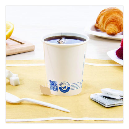 Recycled Content PCF Paper Hot Cups, ProPlanet Seal, 10 oz, White/Blue, 1,000/Carton
