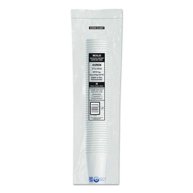 Recycled Content PCF Paper Hot Cups, ProPlanet Seal, 12 oz, White/Blue, 1,000/Carton