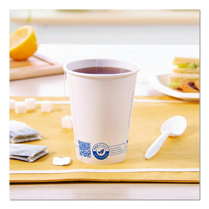 Recycled Content PCF Paper Hot Cups, ProPlanet Seal, 12 oz, White/Blue, 1,000/Carton