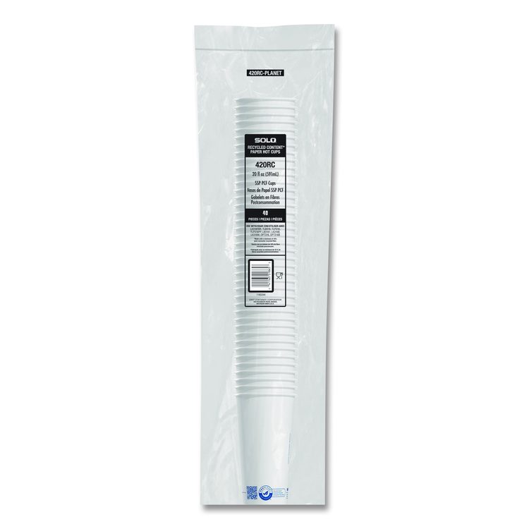 Recycled Content PCF Paper Hot Cups, ProPlanet Seal, 20 oz, White/Blue, 600/Carton