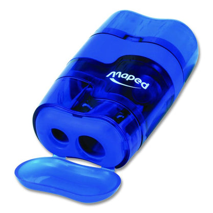 DUO 2-Hole Canister Pencil Sharpener/Eraser Combo, 3.74 x 1.08 x 4.92, Randomly Assorted Colors
