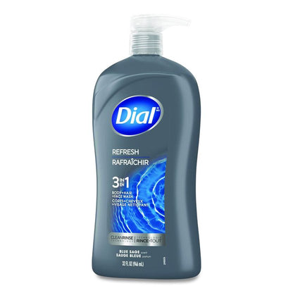 Men Refresh 3-in-1 Body, Hair and Face Wash, Blue Sage Scent, 32 oz, 4/Carton