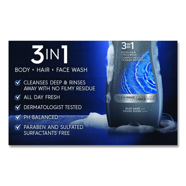 Men Refresh 3-in-1 Body, Hair and Face Wash, Blue Sage Scent, 32 oz, 4/Carton