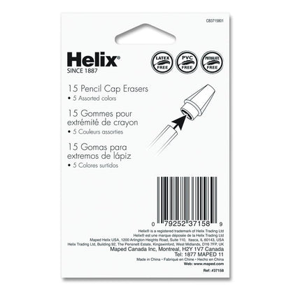 Classic Pencil Cap Erasers, For Pencil Marks, Assorted Colors, 15/Pack