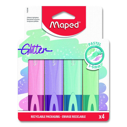 Fluo Peps Pastel Glitter Highlighter, Assorted Ink, Chisel Tip, Assorted Barrel, 4/Pack