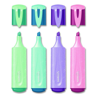 Fluo Peps Pastel Glitter Highlighter, Assorted Ink, Chisel Tip, Assorted Barrel, 4/Pack