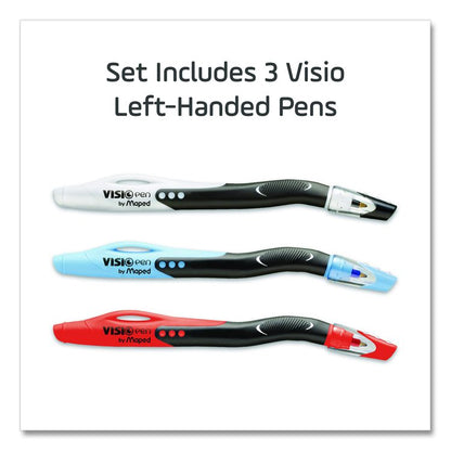 Visio Left-Handed Ballpoint Pen, Stick, Medium 1 mm, Assorted Ink and Barrel Colors, 3/Pack