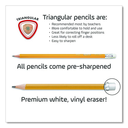Essentials Triangular Pre-Sharpened Pencils, HB (#2), Black Lead, Yellow Barrel, 12/Box