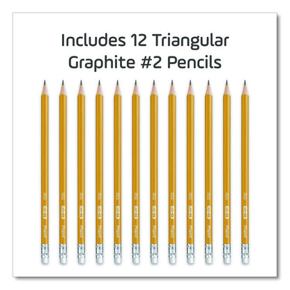Essentials Triangular Pre-Sharpened Pencils, HB (#2), Black Lead, Yellow Barrel, 12/Box