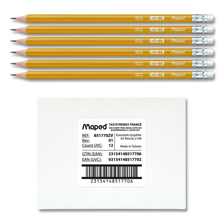 Essentials Triangular Pre-Sharpened Pencils, HB (#2), Black Lead, Yellow Barrel, 144/Box