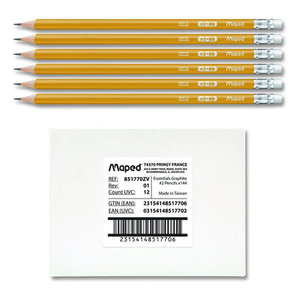Essentials Triangular Pre-Sharpened Pencils, HB (#2), Black Lead, Yellow Barrel, 144/Box