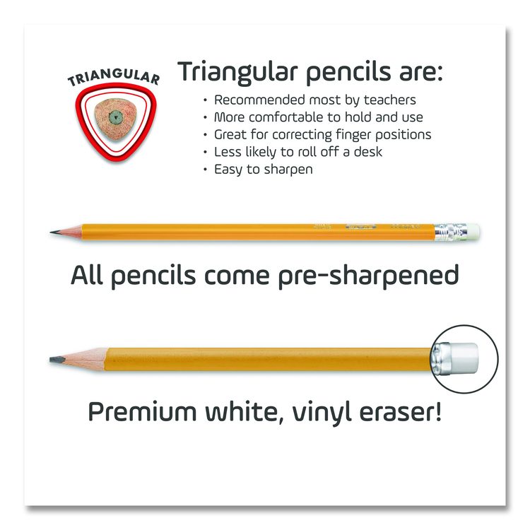 Essentials Triangular Pre-Sharpened Pencils, HB (#2), Black Lead, Yellow Barrel, 144/Box
