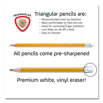 Essentials Triangular Pre-Sharpened Pencils, HB (#2), Black Lead, Yellow Barrel, 144/Box