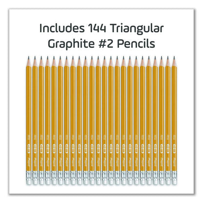 Essentials Triangular Pre-Sharpened Pencils, HB (#2), Black Lead, Yellow Barrel, 144/Box