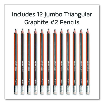 Black'Peps Jumbo Triangular Pencils, HB (#2), Black Lead, Orange/Black Barrel, Dozen