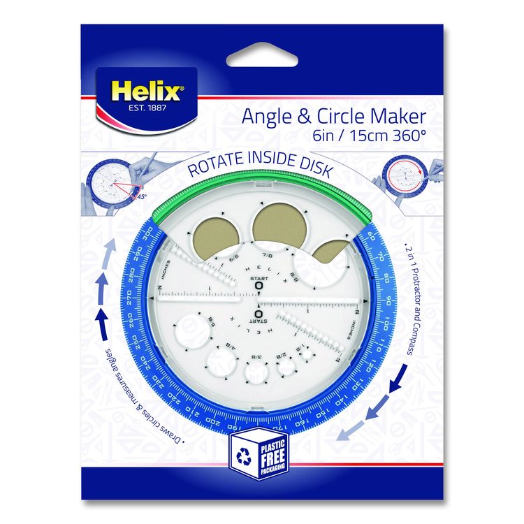 360 Degree Angle and Circle Maker 2-in-1 Protractor and Compass Tool, 2" Ruler Edge, Plastic, Randomly Assorted Color
