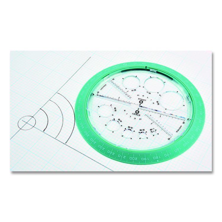 360 Degree Angle and Circle Maker 2-in-1 Protractor and Compass Tool, 2" Ruler Edge, Plastic, Randomly Assorted Color