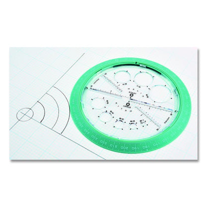 360 Degree Angle and Circle Maker 2-in-1 Protractor and Compass Tool, 2" Ruler Edge, Plastic, Randomly Assorted Color