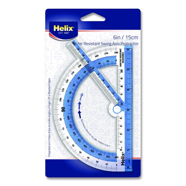 180 Degree Shatter Resistant Swing Arm Protractor, 6" Ruler Edge/10 cm Ruler Edge, Plastic, Randomly Assorted Color