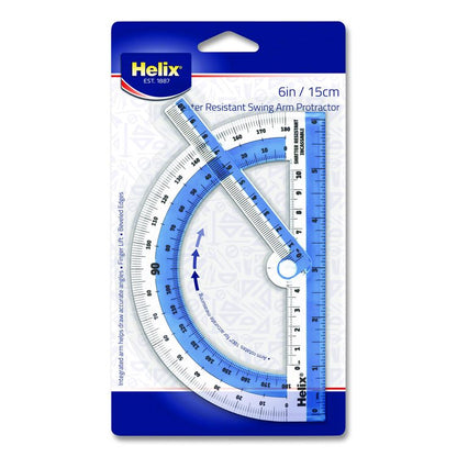 180 Degree Shatter Resistant Swing Arm Protractor, 6" Ruler Edge/10 cm Ruler Edge, Plastic, Randomly Assorted Color