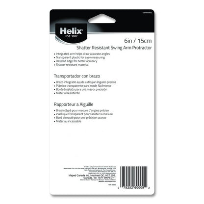 180 Degree Shatter Resistant Swing Arm Protractor, 6" Ruler Edge/10 cm Ruler Edge, Plastic, Randomly Assorted Color