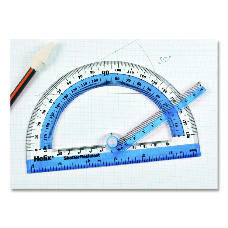 180 Degree Shatter Resistant Swing Arm Protractor, 6" Ruler Edge/10 cm Ruler Edge, Plastic, Randomly Assorted Color