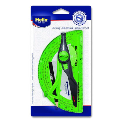 Locking Compass and Protractor Set, 12" Maximum Diameter, 6" Ruler Edge, Randomly Assorted Colors