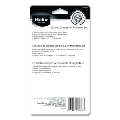 Locking Compass and Protractor Set, 12" Maximum Diameter, 6" Ruler Edge, Randomly Assorted Colors