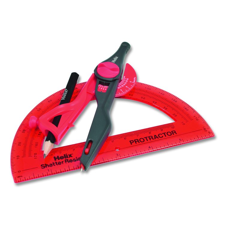 Locking Compass and Protractor Set, 12" Maximum Diameter, 6" Ruler Edge, Randomly Assorted Colors
