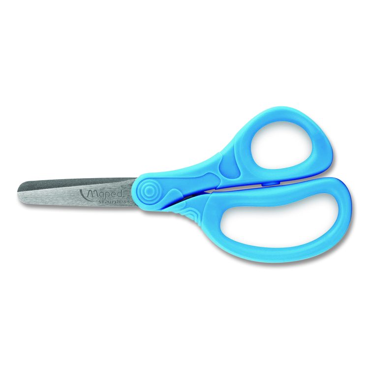 Essential Blunt School Scissors School Pack, Rounded Tip, 5.35" Long, 2" Cut Length, Straight Assorted Handle, Dozen