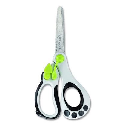 Kidy Spring-Assisted Educational Scissors Rounded Tip, 5.41" Long, 2" Cut Length, Straight White/ Black Handle