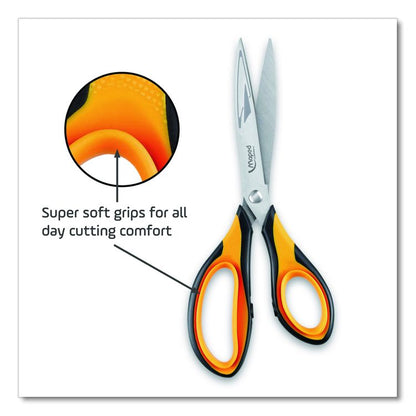Ultimate Soft Grip Multipurpose Scissors, 8.25" Long, 4.5" Cut Length, Straight Orange/Black Handle