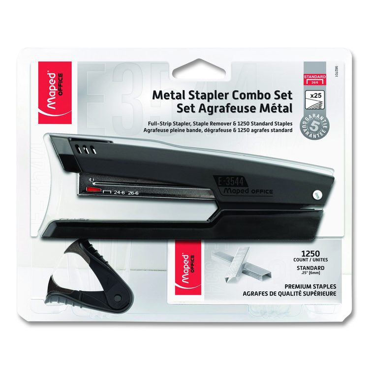 Essentials Metal Full Strip Stapler and Remover Combo, 25 Sheet Capacity, Black