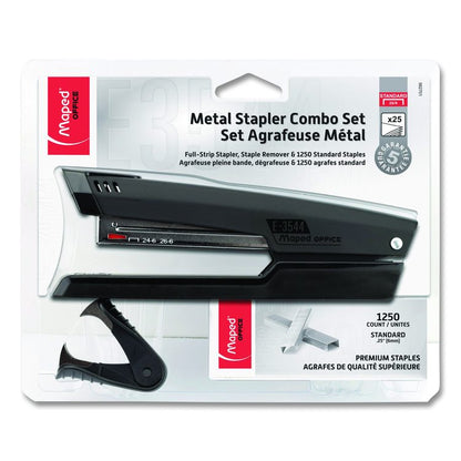 Essentials Metal Full Strip Stapler and Remover Combo, 25 Sheet Capacity, Black
