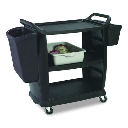 Bussing Cart, Plastic, 3 Shelves, 300 lb Capacity, 18 x 36.25 x 38, Black