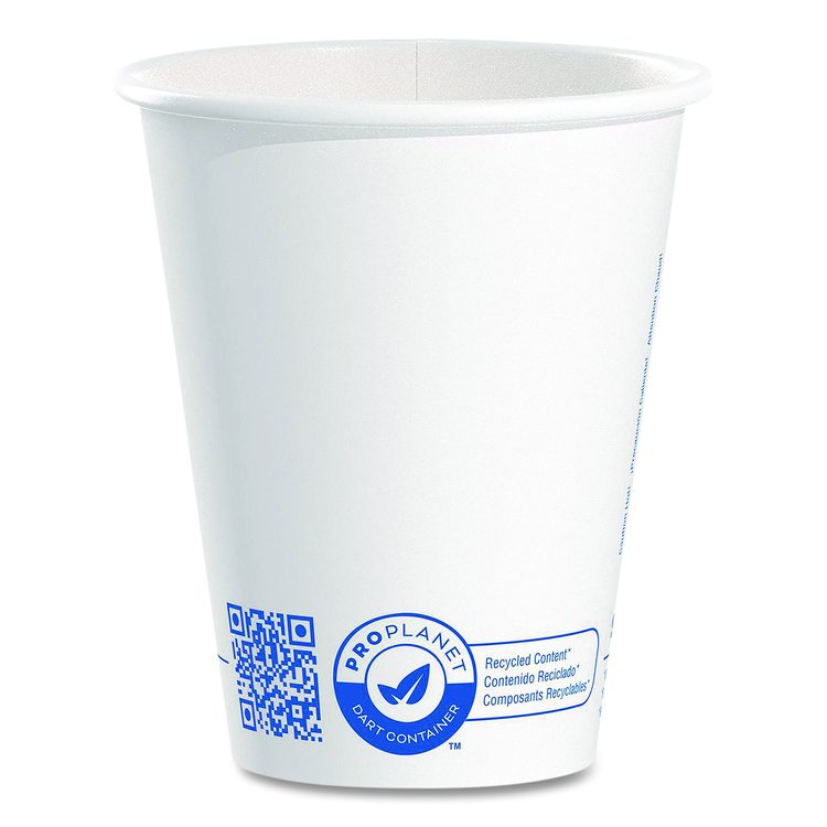 Recycled Content PCF Paper Hot Cups, ProPlanet Seal, 8 oz, White, 50/Pack