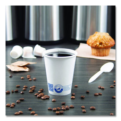Recycled Content PCF Paper Hot Cups, ProPlanet Seal, 8 oz, White, 50/Pack